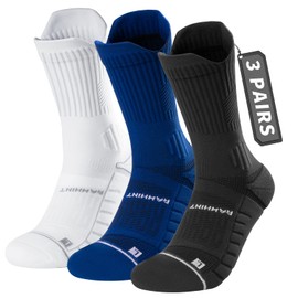 Rahhint Coolmax 3 Pack Compression Running Socks Men Women Anti Blister Socks Walking Socks with TAB Design, Compression Zone, Venting Mesh Network and Arch Support，Multicolour 12-15