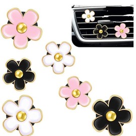 Lovely Flower Aromatherapy Car Air Freshener Vent Decorations 6 Pcs Flowers Clips (Whitepowderblackmix)
