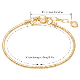 tiggell 5pcs Chain Bracelets Kit Silver Plated Snake Chain with Heart Lobster European Charm Bracelet for Christmas DIY Women Jewelry Findings Bracelet Making (gold)
