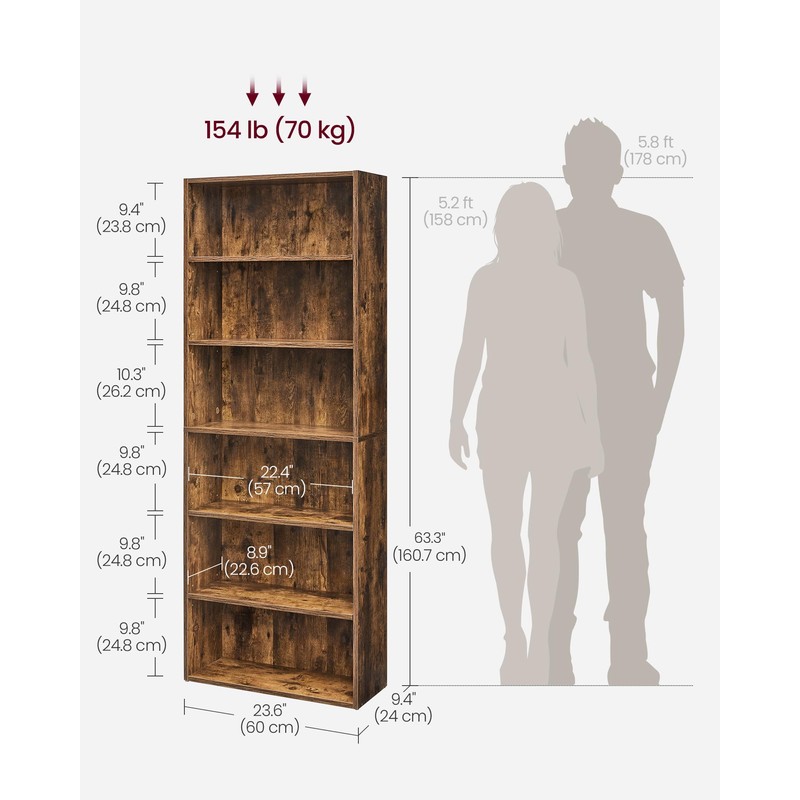 VASAGLE CUSTOS Collection - Bookshelf, 6-Tier Bookcase, Book Shelf, Open
