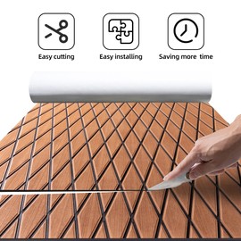 FOCEAN Boat Flooring EVA Foam Boat Decking Marine Mat Non-Slip Self-Adhesive Flooring Sheet for Motorboat Kayak Surfboard Garden Flooring Swimming Pools, 94.5''x 47.2'', Brown with Black Lines