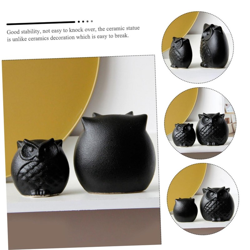 Ciieeo 2Pcs Black Ceramic Owl Figurines Creative Owl Shaped Statues