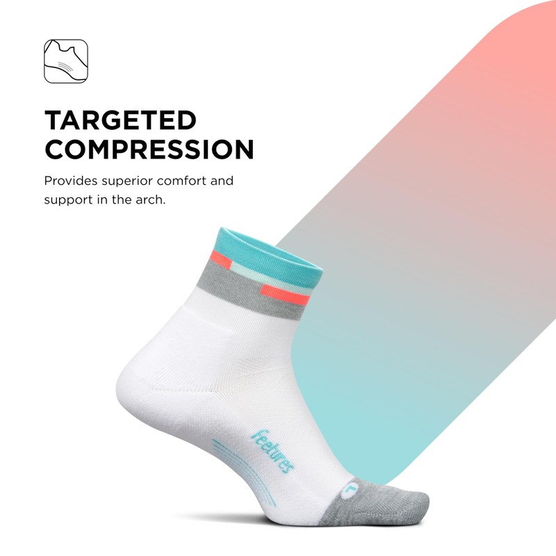 Features Elite Light Cushion Quarter Aquatic White Socks