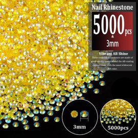 5000pcs 3mm Resin Rhinestones Bulk, Transparent Lemon Yellow AB Flatback Round Jelly Rhinestones Non Hotfix Crystal Gems Large Quantity Wholesale for DIY Crafts Clothes Bottles Face Makeup Manicure