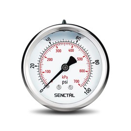 SENCTRL 0-100 Psi Glycerin Liquid Filled Low Pressure Gauge, 2.5" Dial Size, 1/4" NPT Back Mount, Stainless Steel Case, for Water Pump, Pneumatic Air, Well, RV Hose Tank, Pressure Test