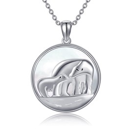 HUKKUN Bear Necklace for Women Mum Sterling Silver White shell Mama Bear Pendant Necklace Jewellery Gifts for Women Mother Wife Daughter