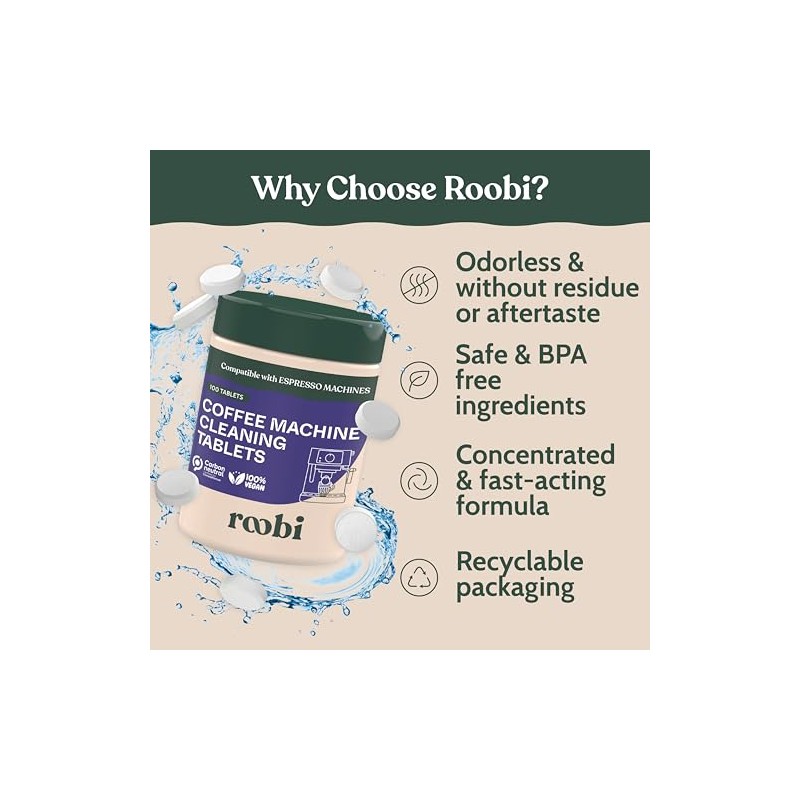 Roobi Espresso Machine Cleaning Tablets. Coffee Machine Cleaner Tabs. 100