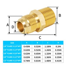 ChillWaves Brass Flare Tube Fittings, 3/8" Male Flare x 1/4" NPT Male Half Union Gas Adapter Pipe Connector for Propane(6-PACK)
