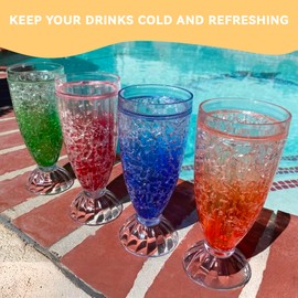 Lily's Home 12oz set of 4Insulated Double Wall Gel-Filled Acrylic Plastic Frosted Freezer Milkshake Glasses. Ideal for Root Beer Float, Smoothies and Ice Cream Soda