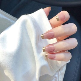 Cimenexe French Tip Press on Coffin Nails Square Head Fake Nails Clear Medium Artificial Fingernails Pink Nail Tips Full Cover Acrylic Nail Coffin Glossy Fake Nails for Women and Girls 24 Pieces