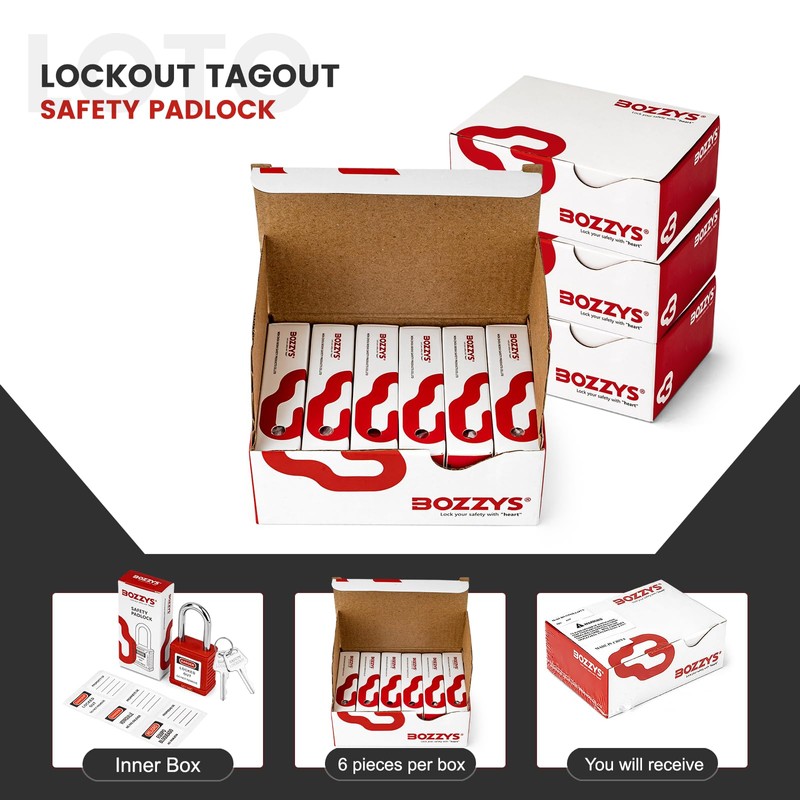BOZZYS Lockout Tagout Locks 6-Pack｜OSHA Blue Loto Locks Keyed Different｜2