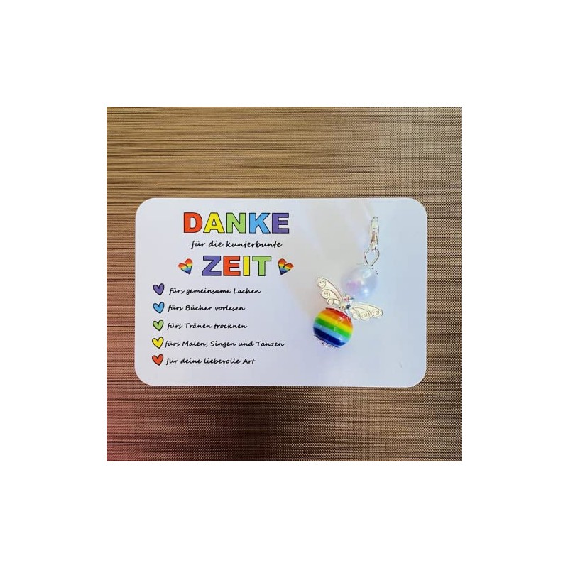 Kunterbunte Zeit Schutzengel Schlüsselanhänger DANKE Geschenk Abschied Erzieherin Kita Kindergarten