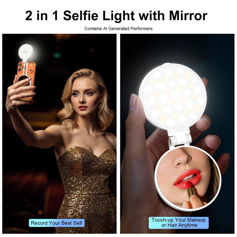Newmowa Magnetic Selfie Light, Extendable Phone Ring Light with Mirror,