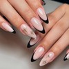 MERVF Almond Press on Nails Medium Fake Nails Black French