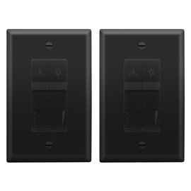 LIDER Combination Light Switch and 3-Speed Fan Control, Light and Fan Combo Switch, Single Pole, 120 V, 2.5A Motor, 300W Incandescent/Halogen, 200W CFL/LED, Wall Plate Included, Black, 2 Pack