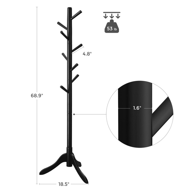 VASAGLE Solid Wood Coat Rack, Free Standing Tree-Shaped Coat Rack