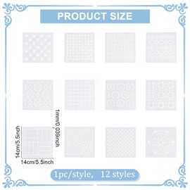 FREEBLOSS 12Pcs 5.5 * 5.5inch Plastic Sashiko Stencils Drawing Stencils Embroidery Patterns 12 Different Geometric Stencils for Embroidery Sashiko Templates for Hand Quilting