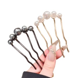 Mirhua Hairpin Hair Accessory, Hair Clip, Easy, Set of 2, Gold and Black, Pearl, Hair Ornament, U-Pin, Stylish, Ball Wrap Comb, Hair Comb, Pearl Hair Pin, For Weddings, Coming-of-Age Ceremonies