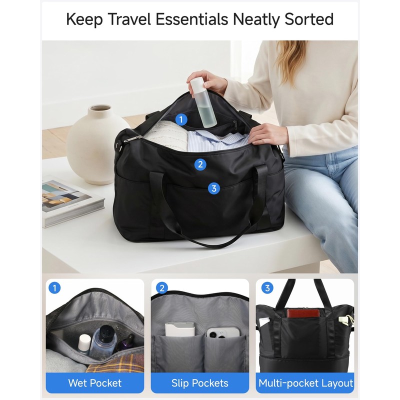 LUGGEX Travel Duffel Bags, Expandable Weekender Carry On Bag, Overnight