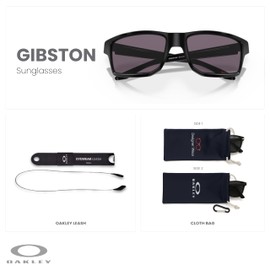 OAKLEY Gibston OO9449 944901 60MM Polished Black/Prizm Grey Rectangular Sunglasses for Men+ Bundle Accessory Leash Kit, Microfiber Pouch