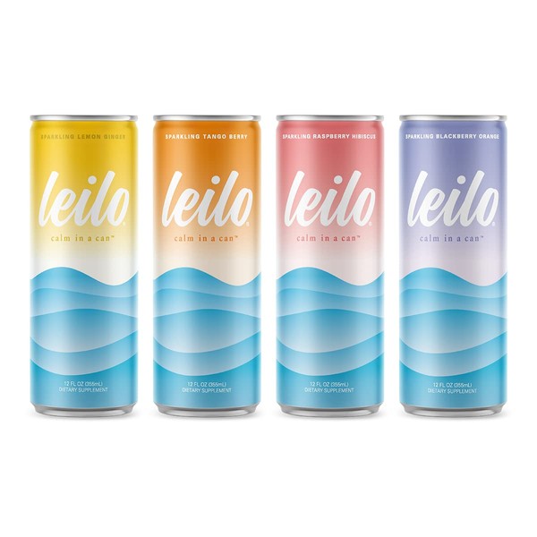 Leilo Calm in a Can | Sparkling Relaxation Drink with Kava | All Natural & Gluten Free | Sunset Variety, 12 ounce, Pack of 12 | Packaging May Vary