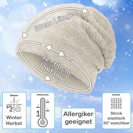 Compagno Unisex Warm Lined Beanie Hat, Knitted Hat, Winter Hat, One Size - Beanie beige