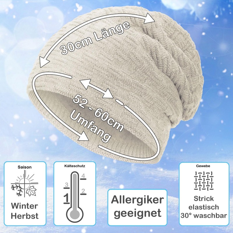 Compagno Unisex Warm Lined Beanie Hat, Knitted Hat, Winter Hat,