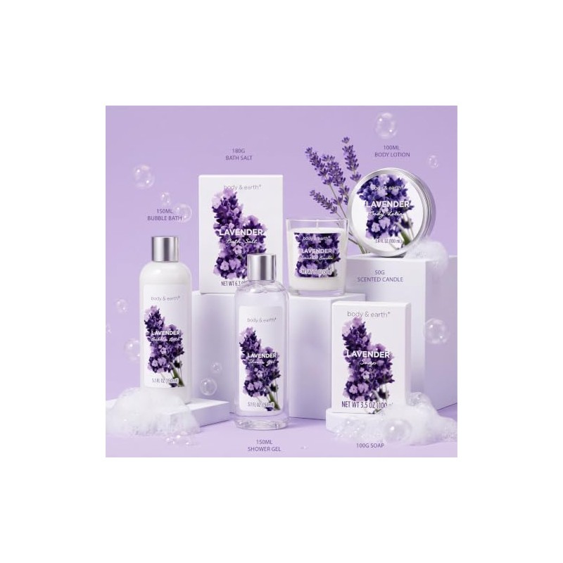 Bath Spa Gift Basket for Women, Body Earth Lavender Scented