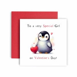 Huxters Cute Valentines Day Card For a Very Special Girl Valentines Day Cute Penguin Soulmate Card for Girlfriend Card - 14.8cm (Girl Valentines)