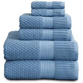 NY Loft 100% Cotton Towel Set 6 Piece | Super Soft & Absorbent Quick-Dry 2 Bath Towels 2 Hand Towels and 2 Washcloths |Textured and Durable Cotton | Trinity Collection (6 Piece Set, Blue Shadow)