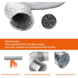 SunStream 6 Inch 25 FT Dryer Vent Hose Flexible Aluminum Ducting Dryer Vent Exhaust Duct Hose for HVAC Ventilation Include 2 Clamps