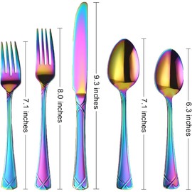 X-Haoware 40-Piece Colorful Stainless Steel Flatware Set for 8, Rainbow Cutlery Set include Knives, Forks and Spoons, Vibrant Dishwasher Safe Silverware for Parties, Weddings & Family Dining