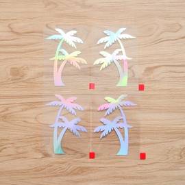 2 Pairs Holographic Iridescent, 4 Inches - Palm Tree Hawaii Life Decal Sticker Car Laptop Boat Vinyl - Mirror Images Reversed