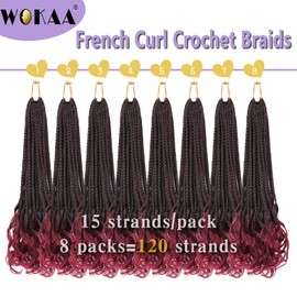 French Curl Crochet Braids 18 Inch 8 Packs Goddess Box Braids Crochet Hair for Women Pre Looped Crochet Box Braids with Curly Ends Synthetic French Curly Braiding Hair Extensions (8 Packs，1B/BUG)