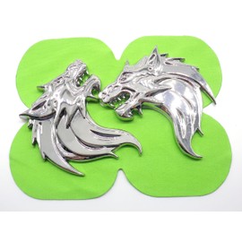 Wolf 3D Metal Car Emblem / Sticker, Left / Right Orientation, Paste-on, Double Sided Tape Included