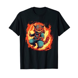 Cool Martial Arts Hellcat Face with Flames for Sport Lovers T-Shirt