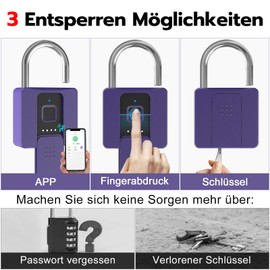 Padlock Fingerprint, Anweller Padlock, Lock with Key, Padlock Weatherproof, Fingerprint and Bluetooth Unlock, for Door, Garage, School