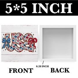 Fourth of July Decorations Memorial Day Decorations Independence Day Patriotic Decor Red White and Blue Decor, Wooden Box Sign for Home Farmhouse Office Room Table Centerpiece - USA Coquette Bow