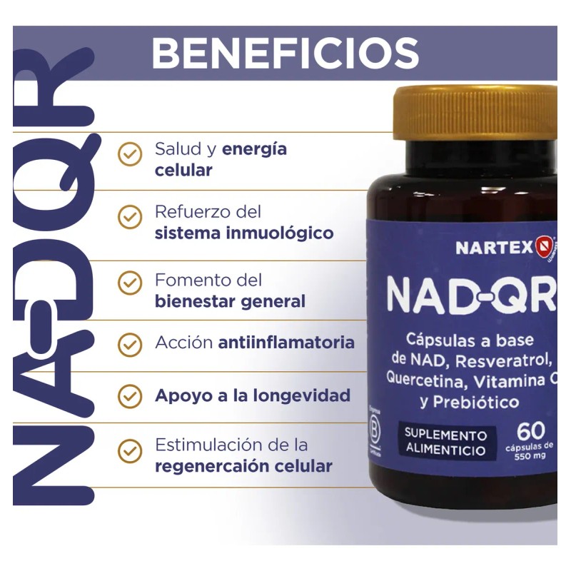 NAD+ Resveratrol, Vitamina C, Quercetina y Prebióticos 60 cápsulas 550mg