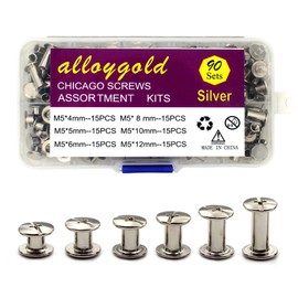 Alloygold 90 Sets Chicago Binding Screws Assorted Kit Nail Rivet Chicago Button DIY Bookbinding Round Flat Head Stud Screw Contains 6 Sizes of Nuts and 3 Sizes of Screws （Silver）