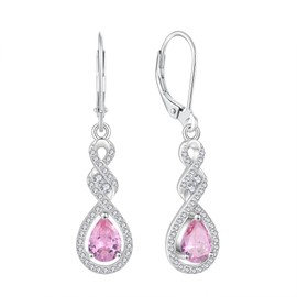 Aprila Infinity Drop Dangle Earrings 925 Sterling Silver Leverback Earrings with 5A Cubic Zirconia Pink October Birthstone Tourmaline Color Jewelry for Women