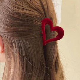 1pcs Love Heart Hair Clips - Valentine's Day Retro Elegant Simple Red Flocked Designs Claw Clips for Thick Thin Hair Red Velvet Heart-Shaped Hair Accessories Valentine's Day Hair Clips for Women Girls