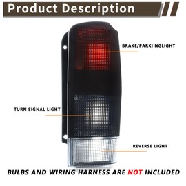 MiKaFex Tail Light Assembly Compatible With 1997-2001 Jeep Cherokee Passenger and Driver Side Brake Rear Lamp Red/Black Smoke Lens Taillights Replaces 4897399AA 4897398AA CH2800128 CH2801128