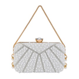 Faletony Women's Pearl Clutch Elegant Evening Bag White Bridal Bag with Chain Clutch Bag Fashionable Bag for Wedding Evening Party Dance Party Birthday, White