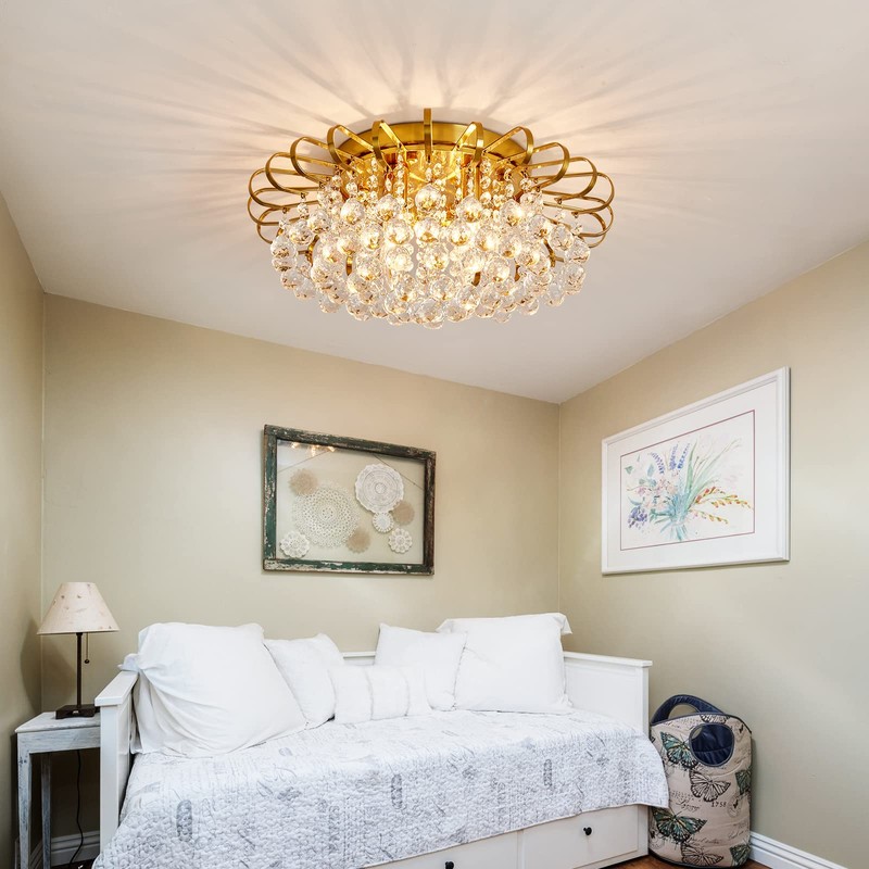 CVKASH 4-Lights Crystal Chandelier Modern Semi Flush Mount Ceiling Light