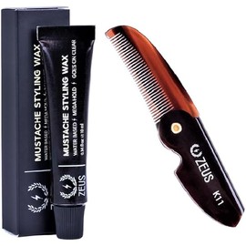 ZEUS Mega Hold Mustache Wax & Traditional Folding Mustache Comb Set