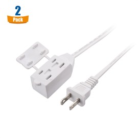 [UL Listed] Cable Matters 2-Pack 16 AWG 2 Prong Short Extension Cord 3 ft, 13A 3-Outlet Extension Cords with Tamper Guard, 13 Amp, 1625 Watts, White