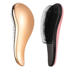 JEELEEKO 2 Piezas Cepillo desenredante,Cepillo para Cabello, Antiestático Cepillo para Cabello Favorece Crecimiento del Cabello, Evita Encrespamiento, en Húmedo y en Seco, Peina Cabello, Apto para Todo Tipo de Cabellos. (Oro Rosa)