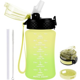 GOPPUS 350ml/12oz Kids Water Bottles With Straw Toddler Drinks Bottle for School Leakproof Children's Bottle with Time Marking Small Bottle BPA free Tritan Sport Bottle Juice Bottles for Girls Boys