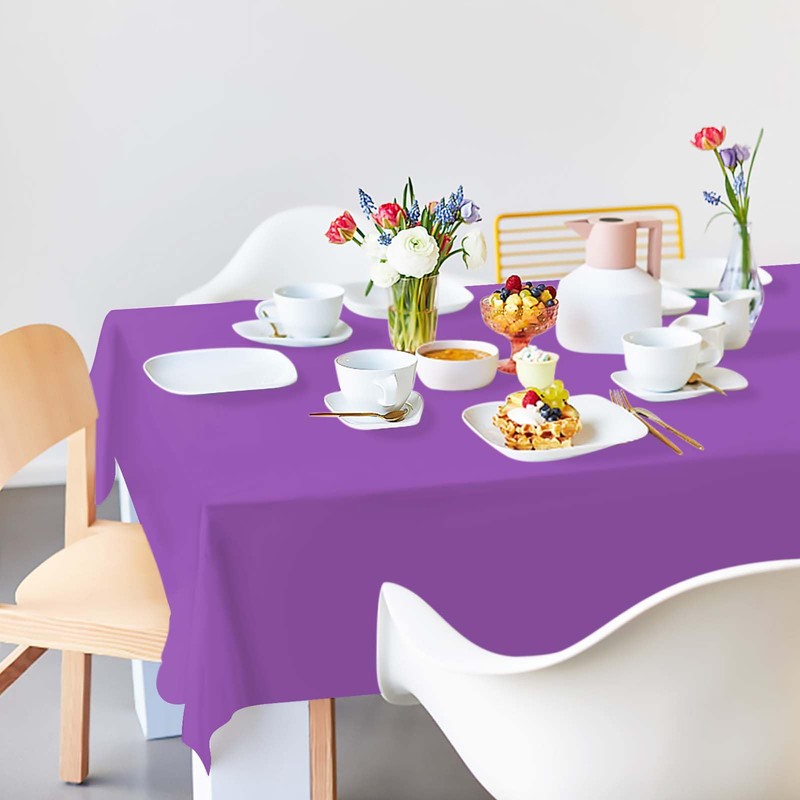 FALIZIFU 2 Pack Purple Plastic Tablecloth Disposable Table Covers Rectangle
